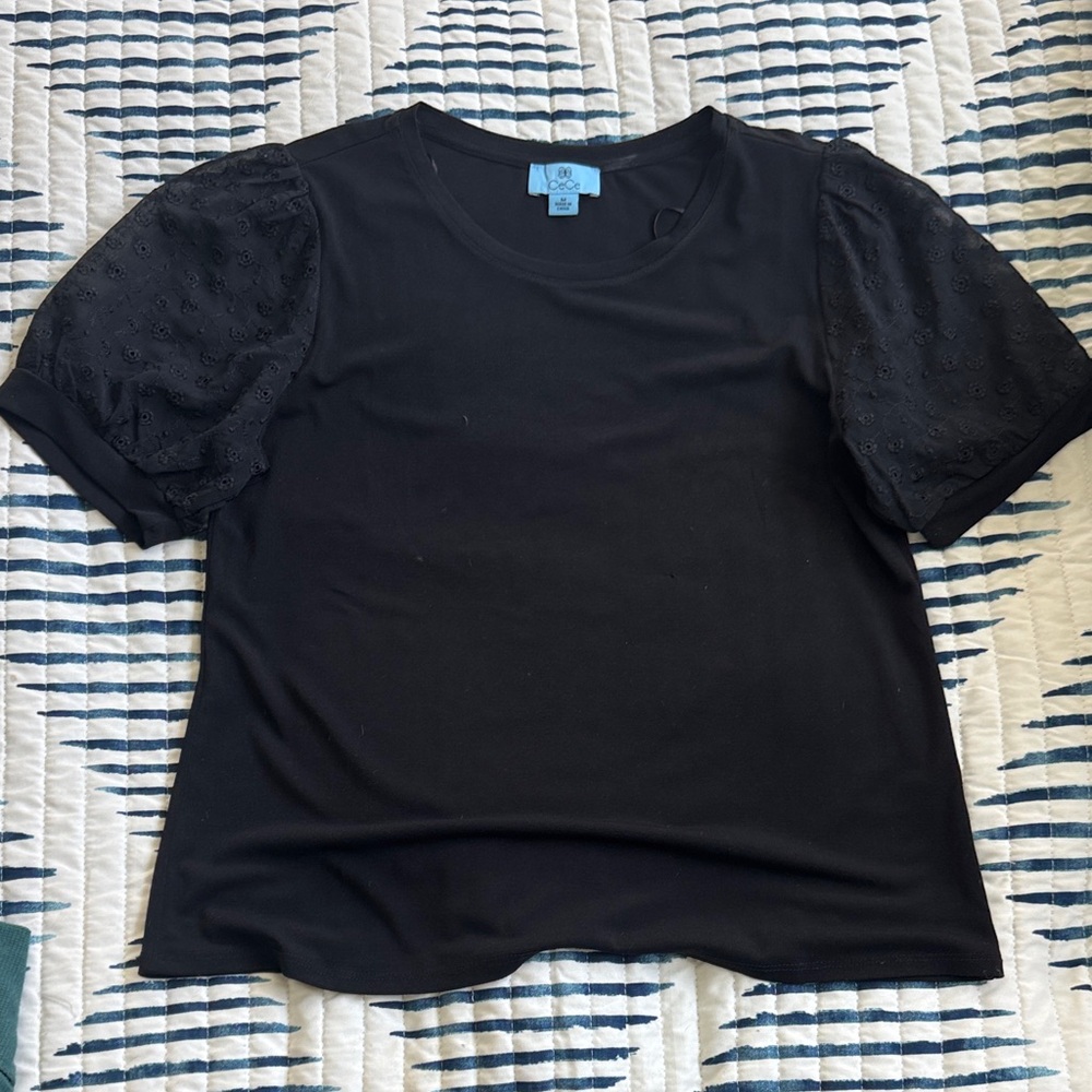 CeCe Black Eyelet Puff Sleeve Tee